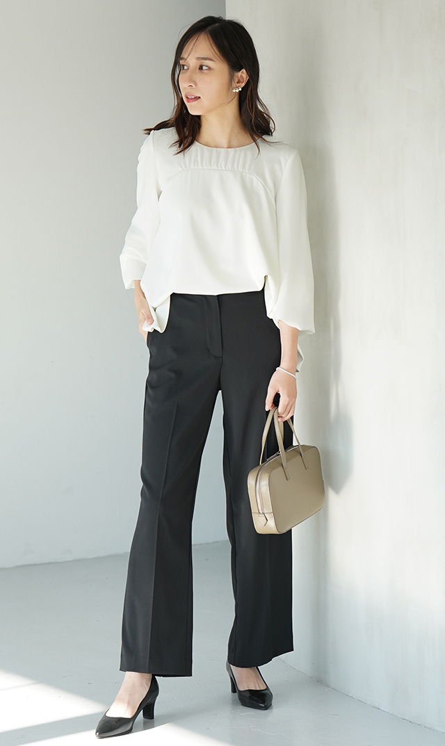 多機能素材シアー×ツイルビスチェブラウス白