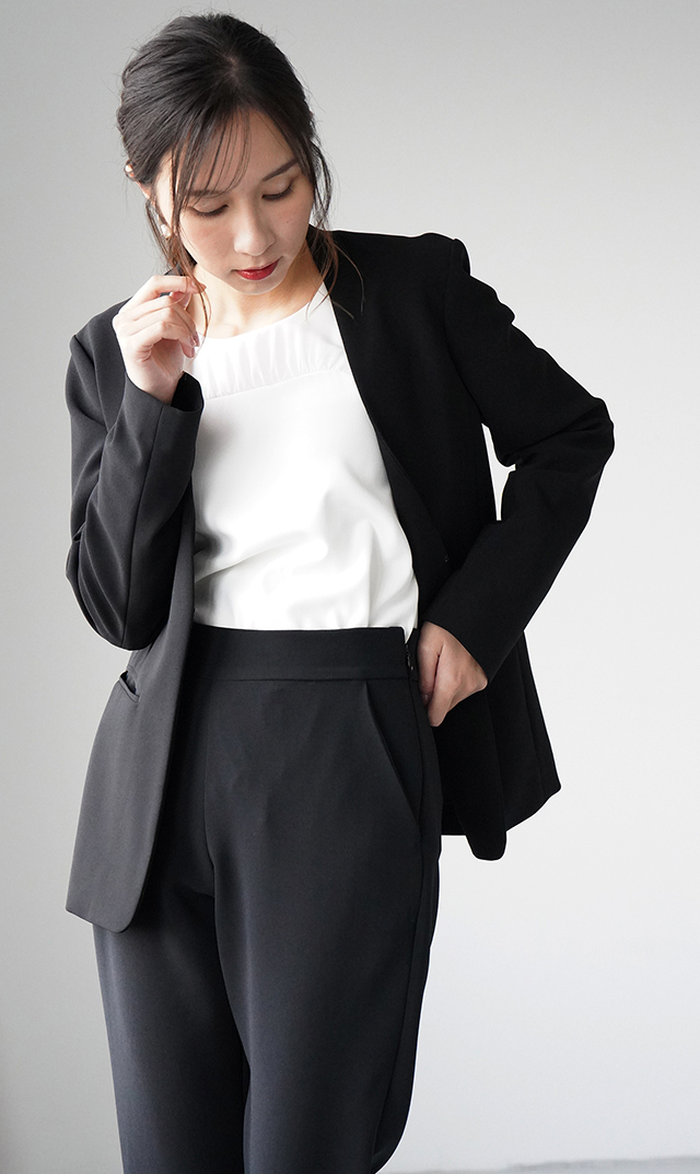 多機能素材シアー×ツイルビスチェブラウス白