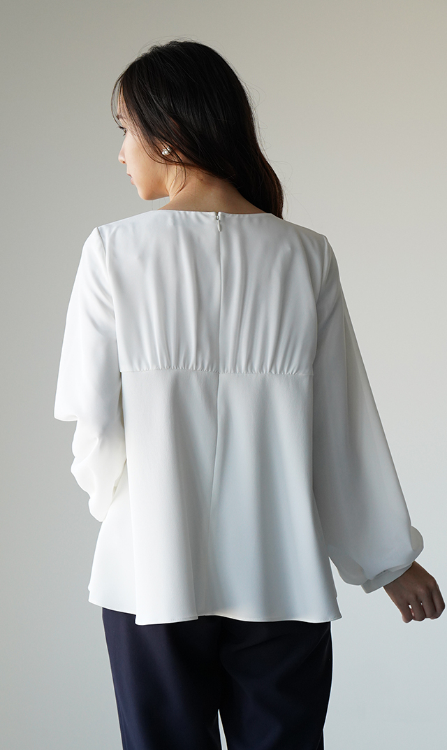 多機能素材シアー×ツイルビスチェブラウス白