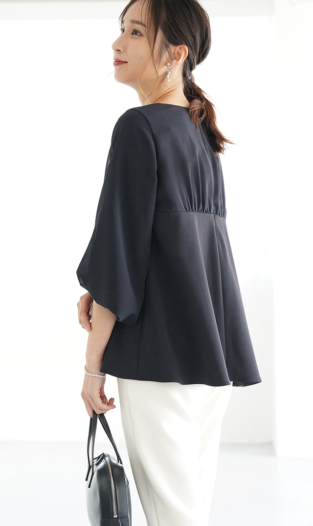 多機能素材シアー×ツイルビスチェブラウス紺