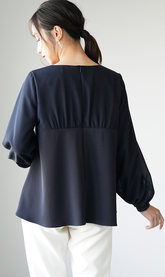 VIRINA ネイビー 長袖ブラウス XS ヴィリーナ VIRINA スカイラブラウス （ネイビー） -ファッション通販