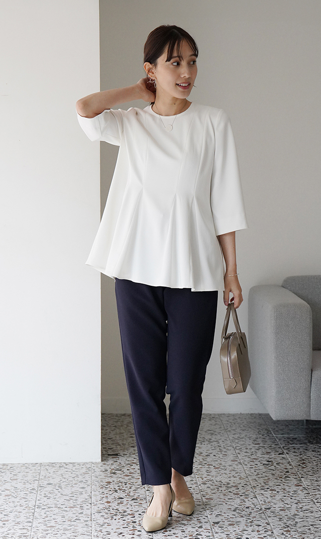 UVカットベルペプラムブラウス白