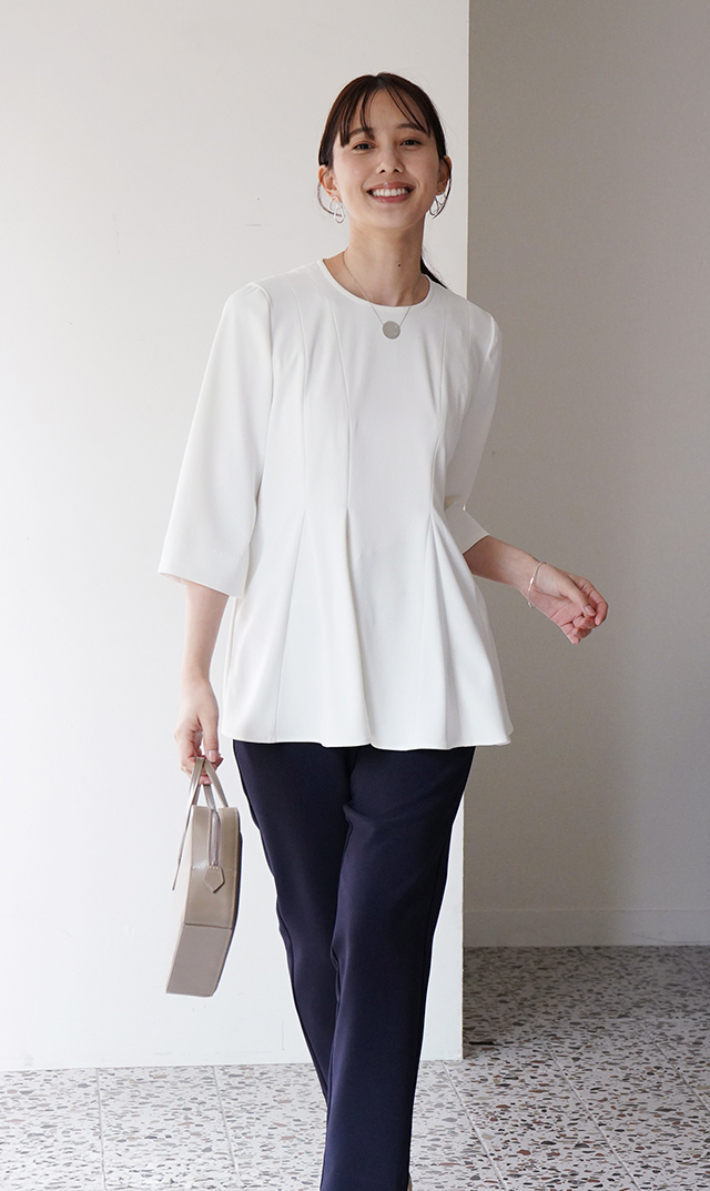 UVカットベルペプラムブラウス白