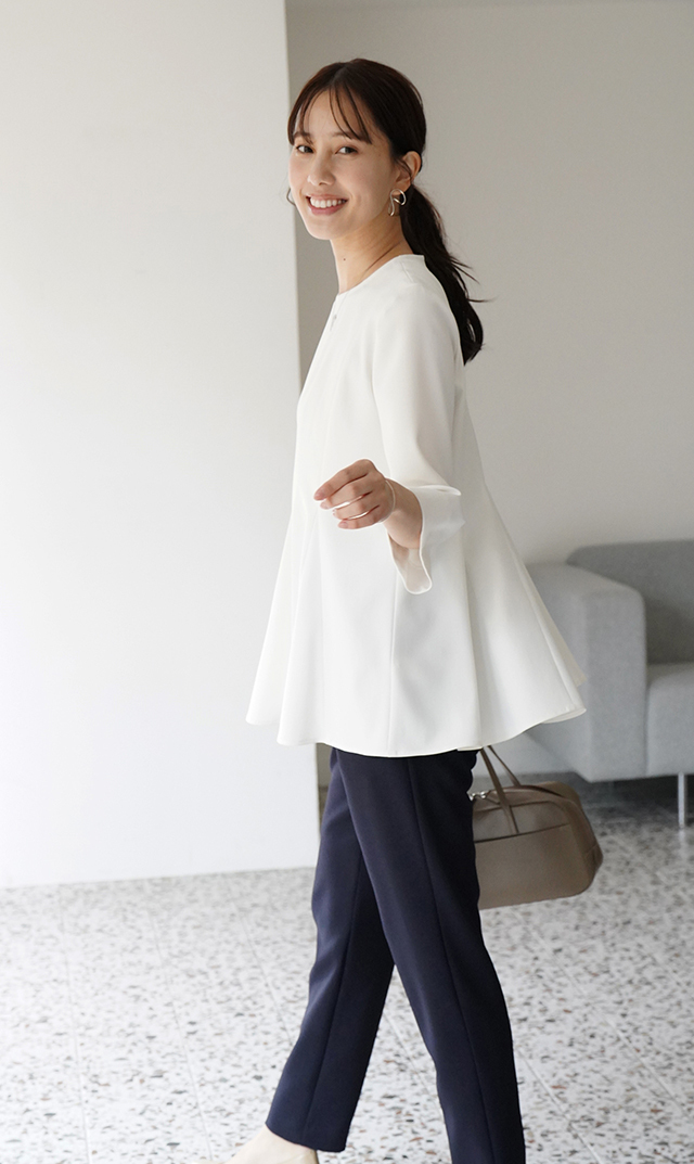 UVカットベルペプラムブラウス白