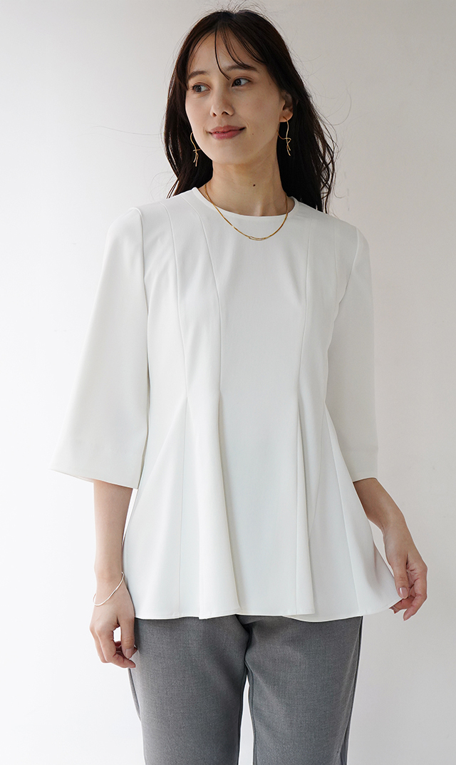 UVカットベルペプラムブラウス白