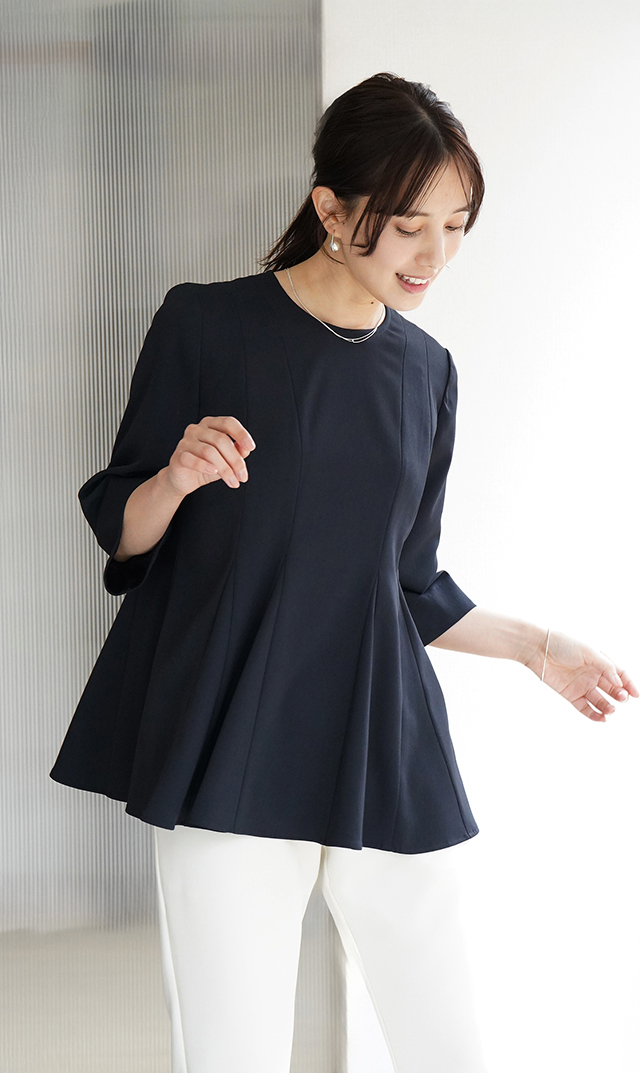 UVカットベルペプラムブラウス紺