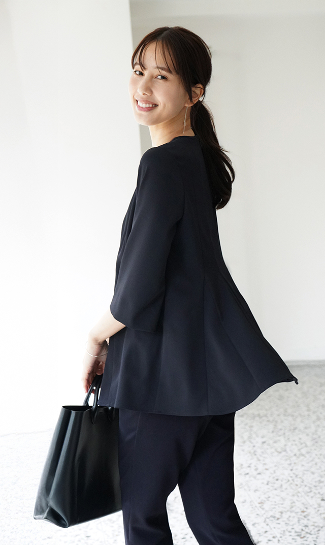 UVカットベルペプラムブラウス紺