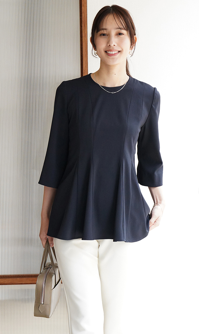 UVカットベルペプラムブラウス紺