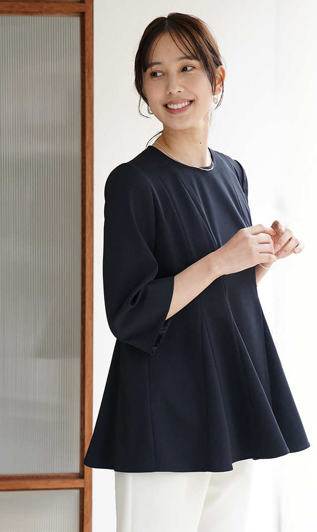 UVカットベルペプラムブラウス紺