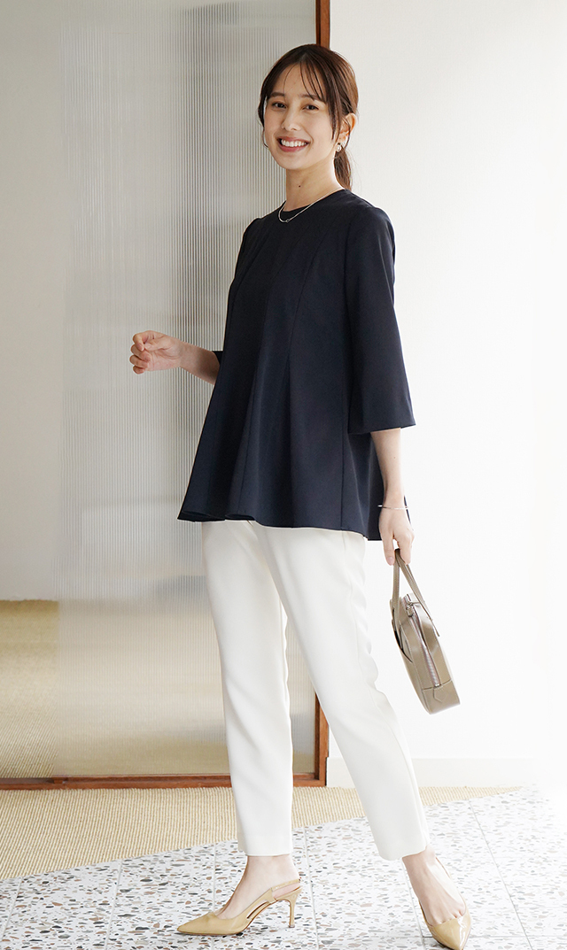 UVカットベルペプラムブラウス紺