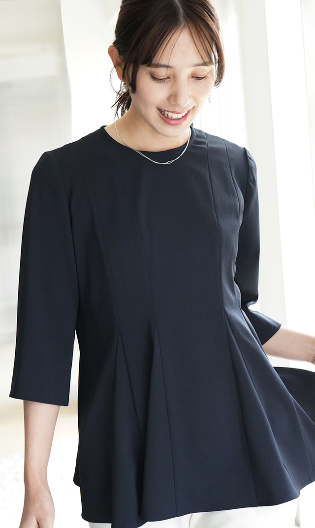 UVカットベルペプラムブラウス紺