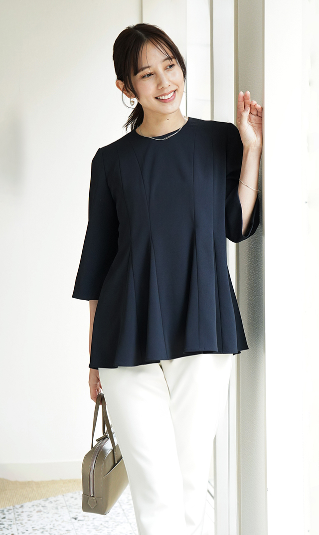 UVカットベルペプラムブラウス紺