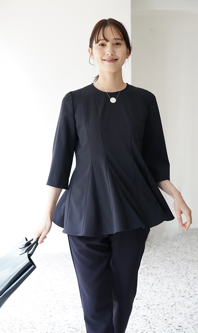 UVカットベルペプラムブラウス紺