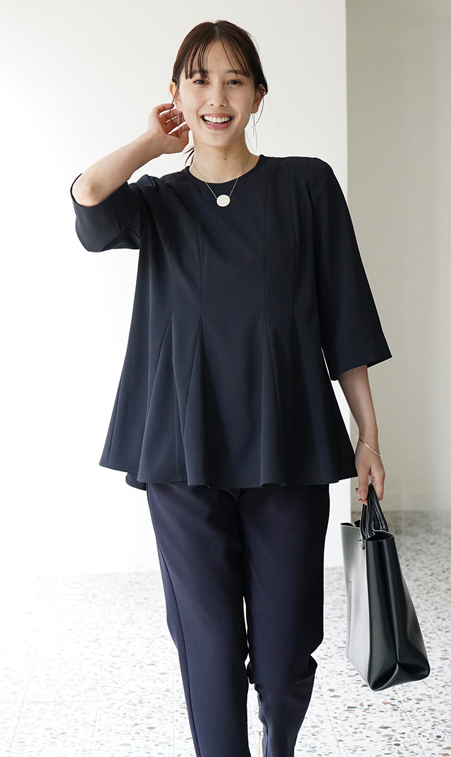 UVカットベルペプラムブラウス紺