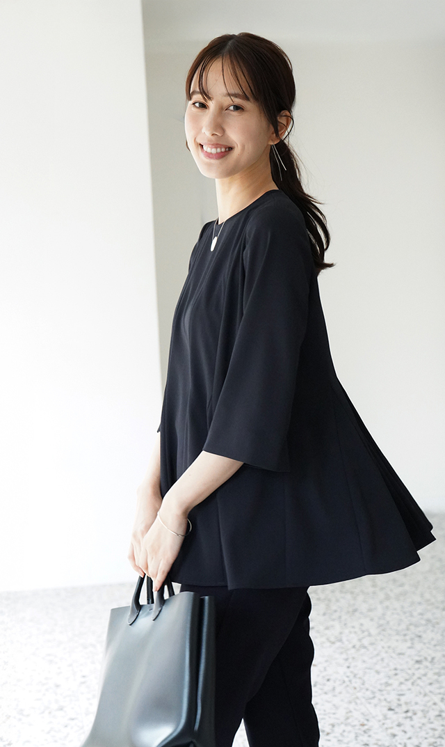 UVカットベルペプラムブラウス紺