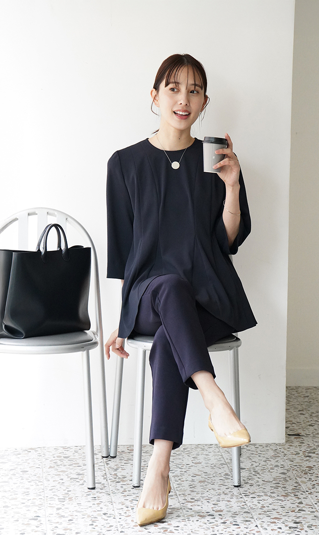 UVカットベルペプラムブラウス紺