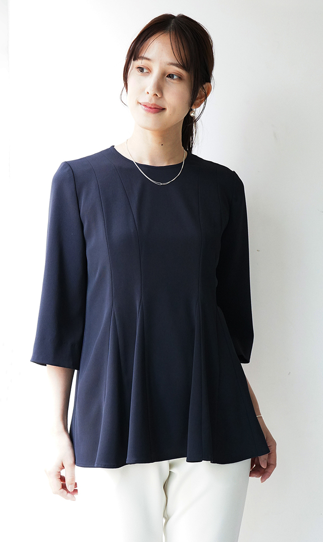 UVカットベルペプラムブラウス紺