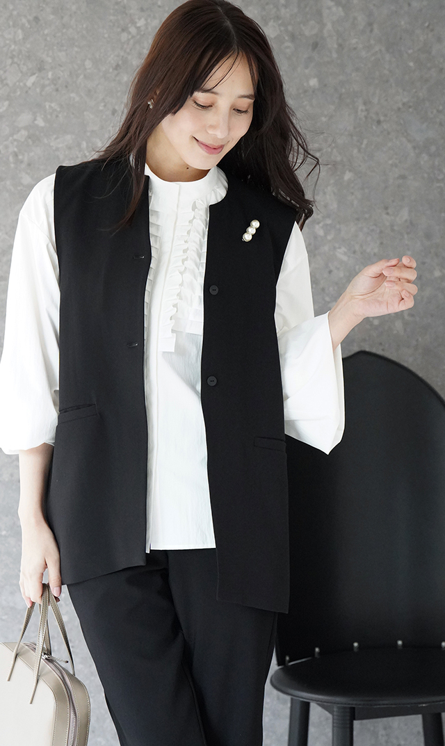 UVカット吸水速乾シャインタックリボンブラウス白