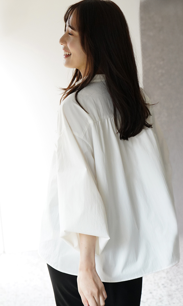 UVカット吸水速乾シャインタックリボンブラウス白