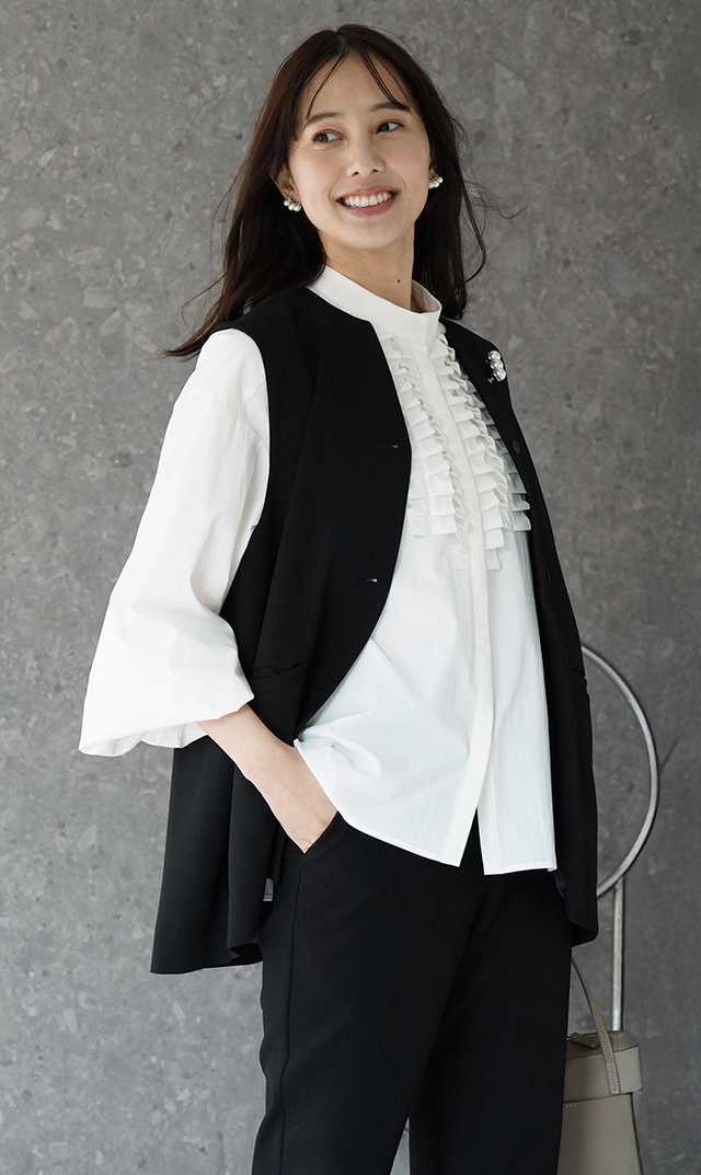 UVカット吸水速乾シャインタックリボンブラウス白