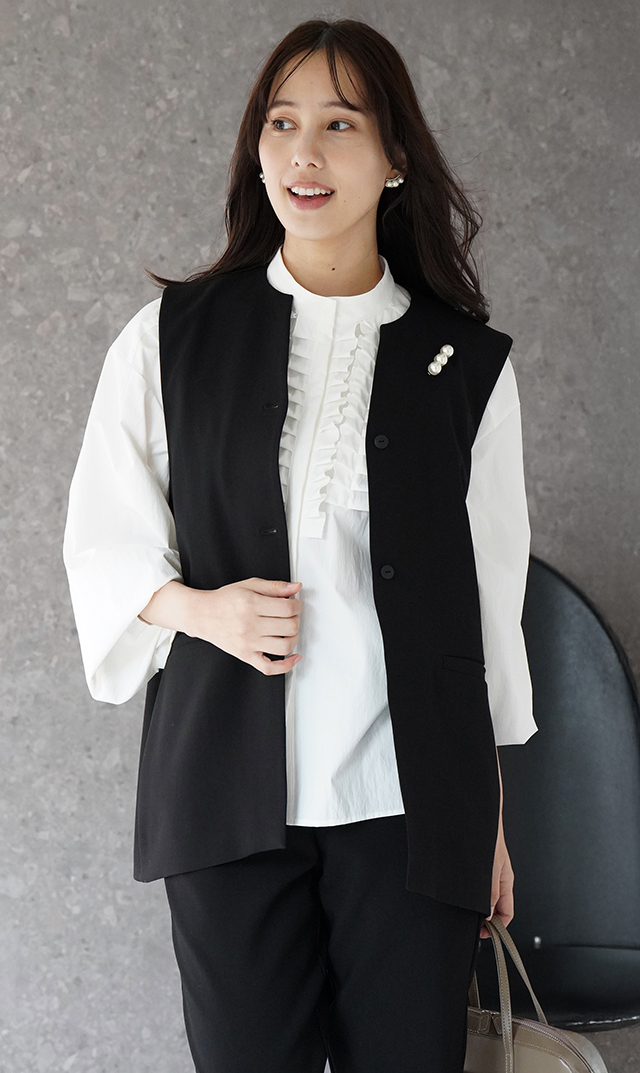 UVカット吸水速乾シャインタックリボンブラウス白