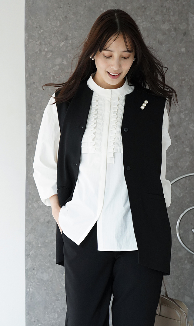 UVカット吸水速乾シャインタックリボンブラウス白