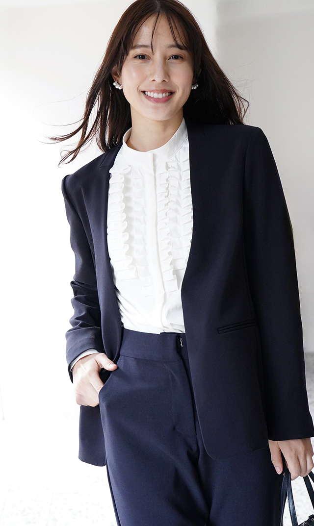 UVカット吸水速乾シャインタックリボンブラウス白