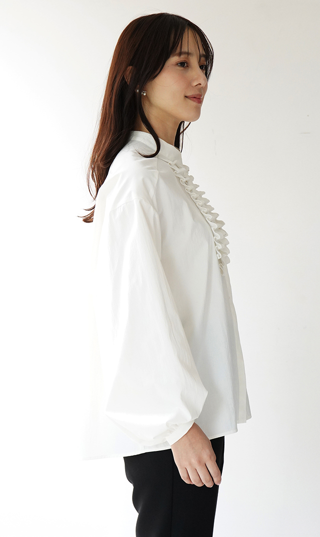 UVカット吸水速乾シャインタックリボンブラウス白