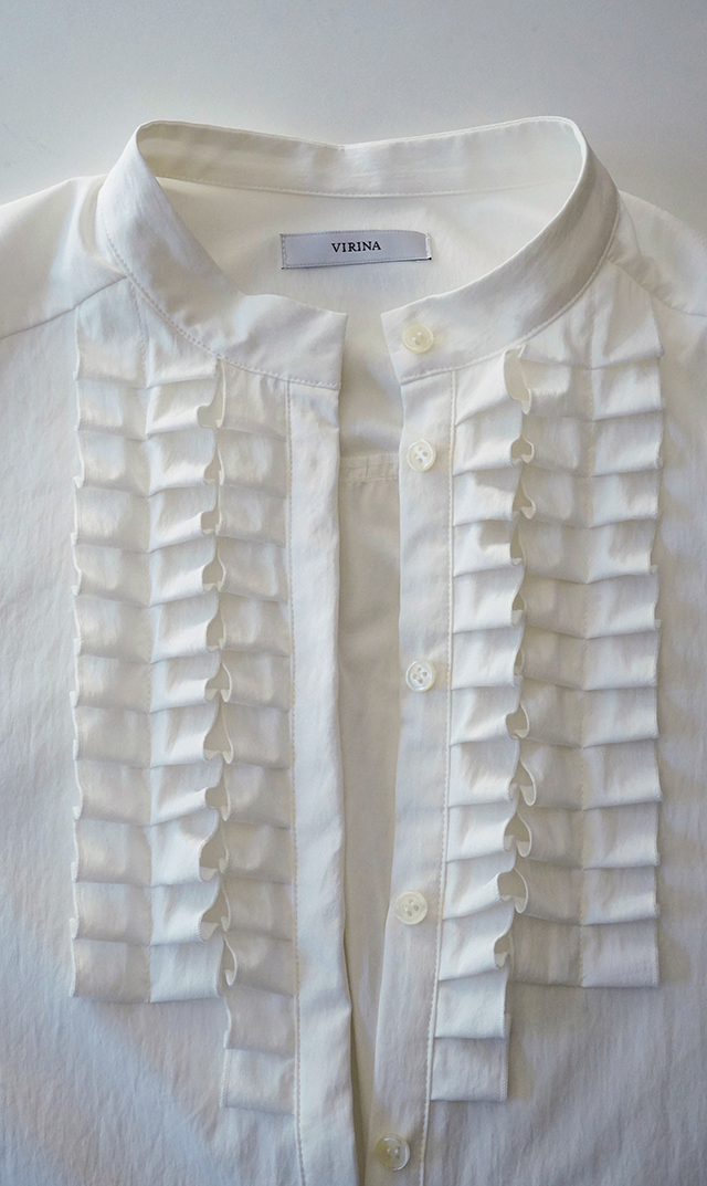 UVカット吸水速乾シャインタックリボンブラウス白