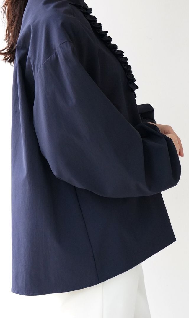 UVカット吸水速乾シャインタックリボンブラウス紺