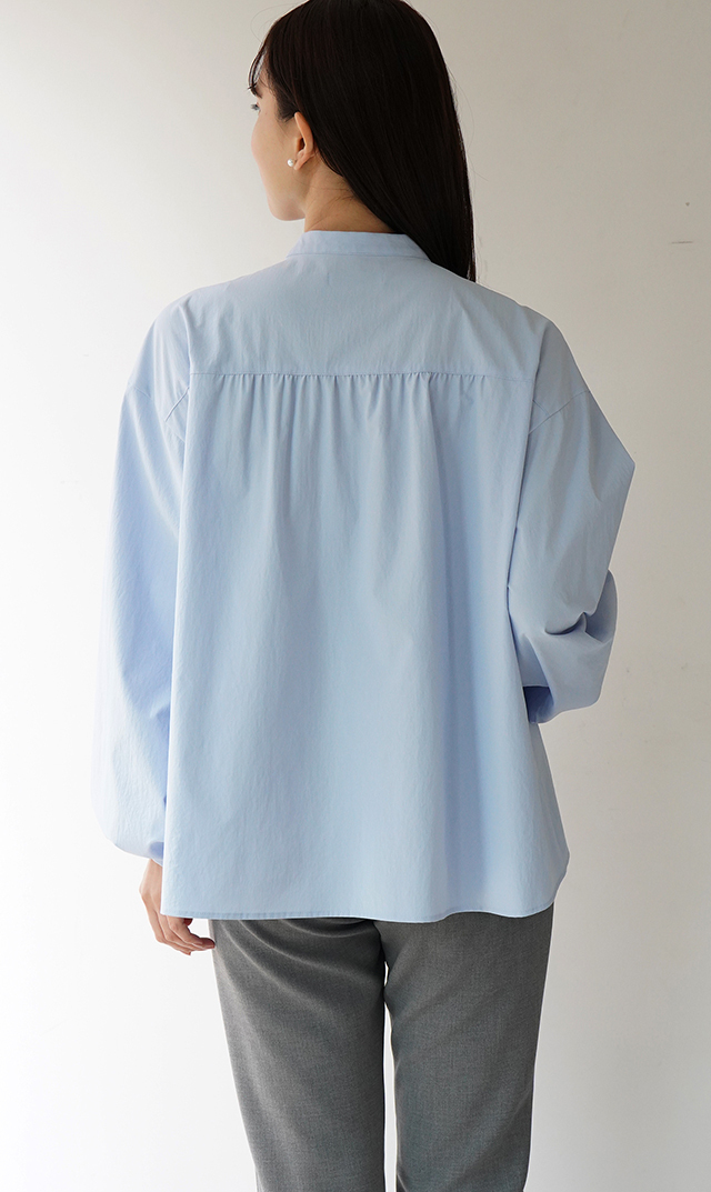 UVカット吸水速乾シャインタックリボンブラウス水色