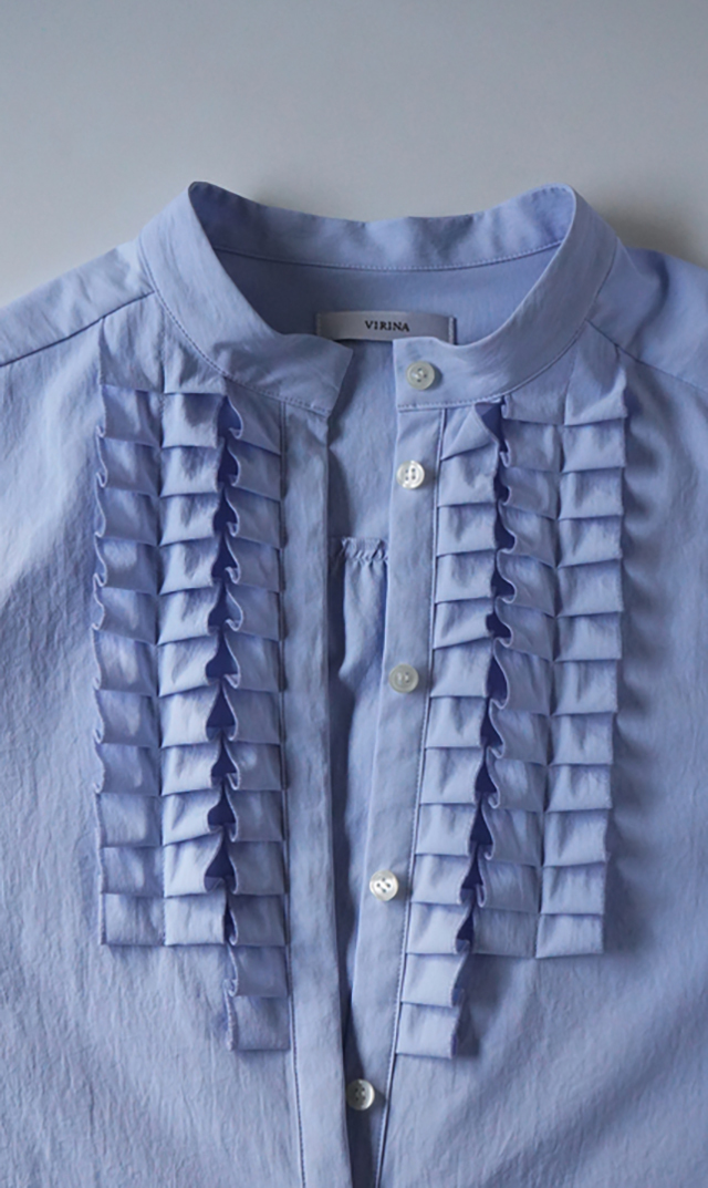 UVカット吸水速乾シャインタックリボンブラウス水色