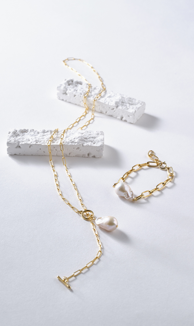 淡水バロックパールブレスレット18Kゴールドメッキ