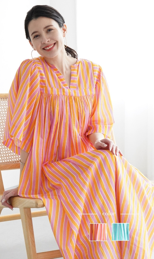 新着【SARA MALIKA(サラマリカ)】Cotton Wave Stripe PrintDress(2色展開）