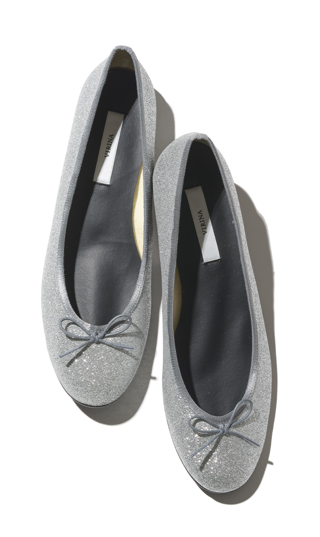 【ヴィリーナ】晴雨兼用ラウンドバレエシューズ(グリッターシルバー)
