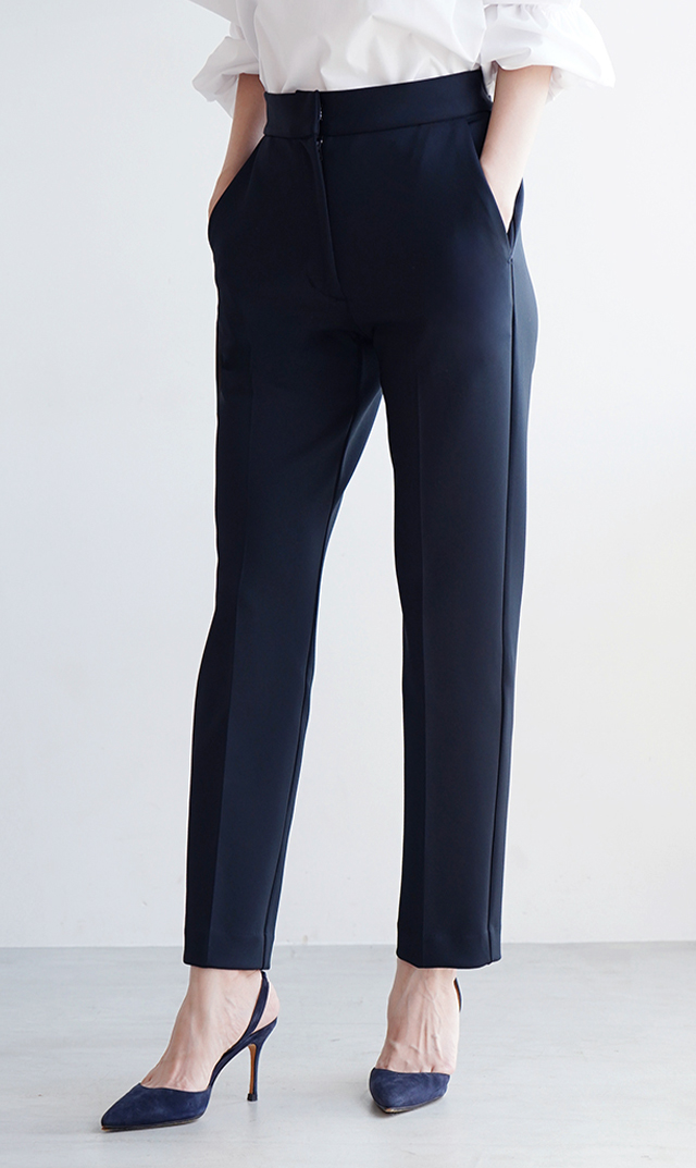 スリムストレートセンタープレスラインパンツ紺