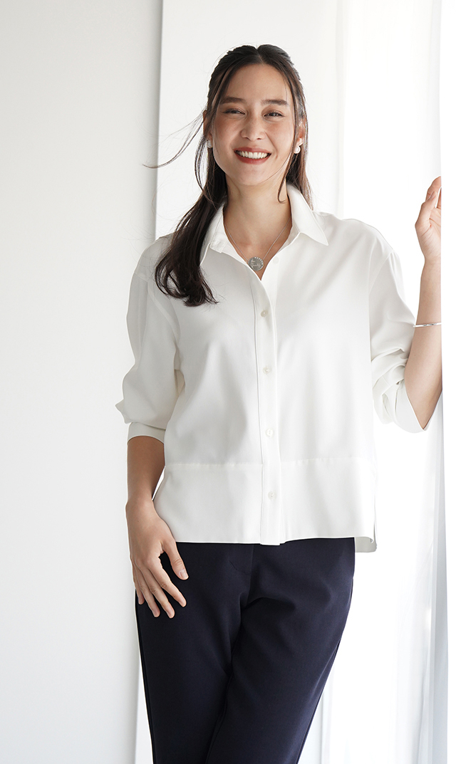 シワになりにくい接触冷感ライラシャツ白