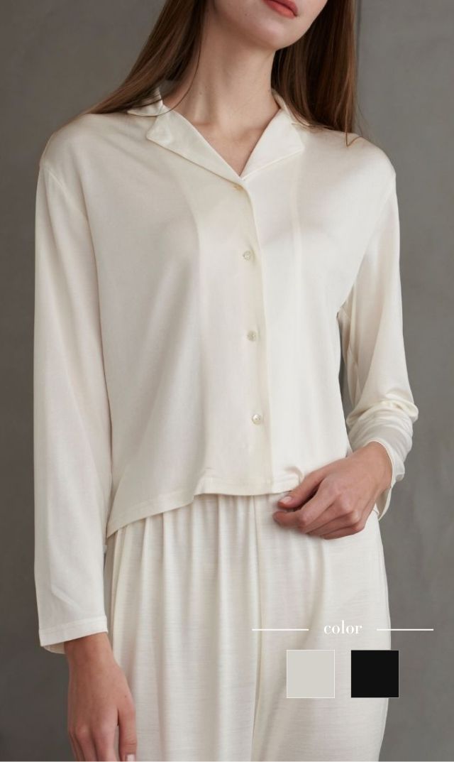 レイシルクロングスリーブナイトウェア白・黒