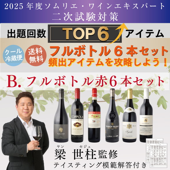 ソムリエ・ワインエキスパート二次試験対策  B.フルボトル赤 6本セット