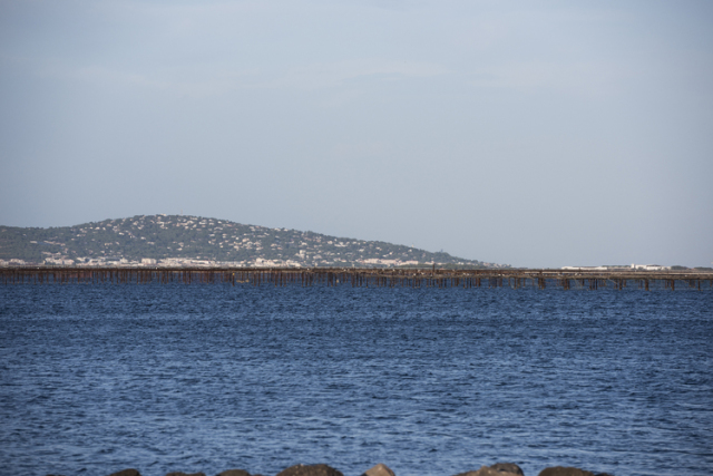 トー湖にある牡蠣の養殖棚