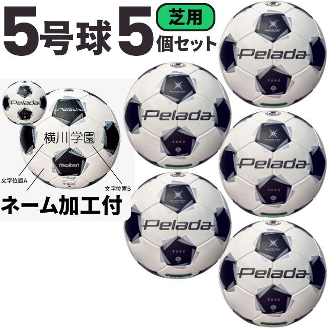 【送料無料】モルテン(molten) サッカーボール5号球 ペレーダ5000（芝用）[F5K5000-5-N] 5個セット ネーム加工付き【第6世代】
