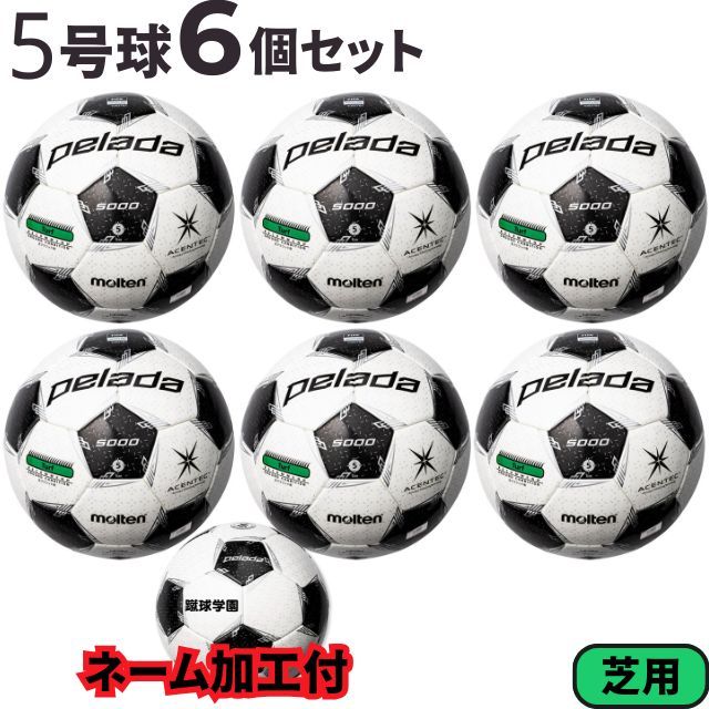 【送料無料】モルテン(molten) サッカーボール5号球 ペレーダ5000（芝用）[F5L5000-6SET-NAME] 6個セット ネーム加工付き
