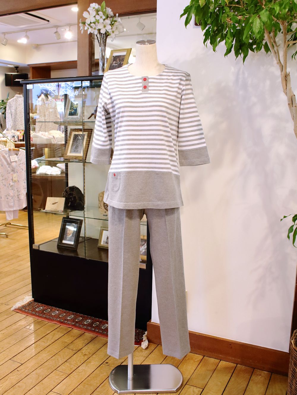 【Ladies】天竺中ボーダー×無地（七分袖）