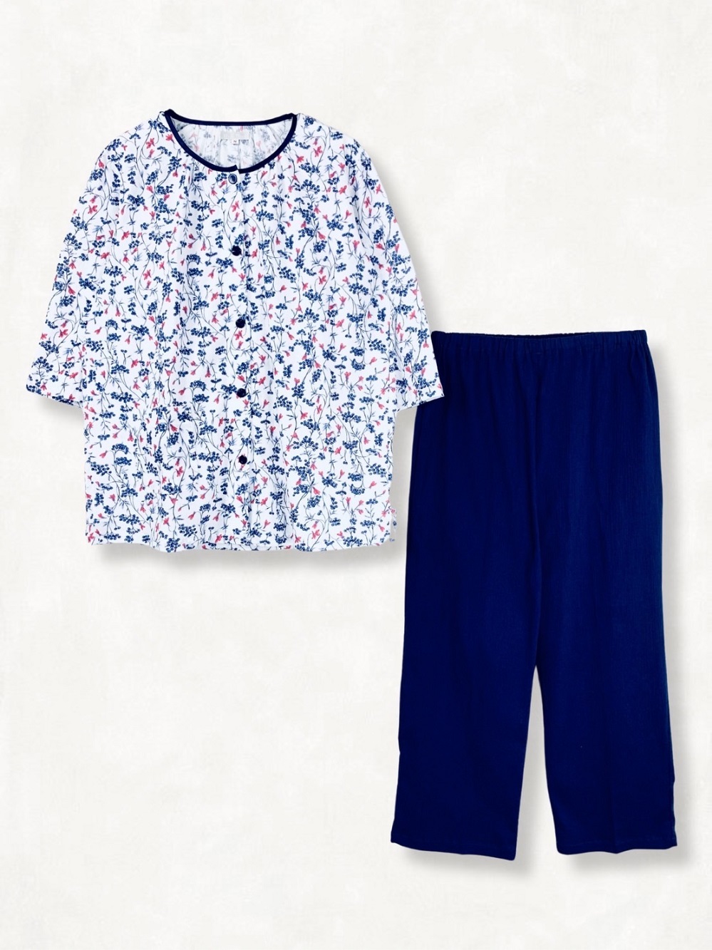 波シボ楊柳木の実柄×無地（七分袖・八分丈）(S〜L)