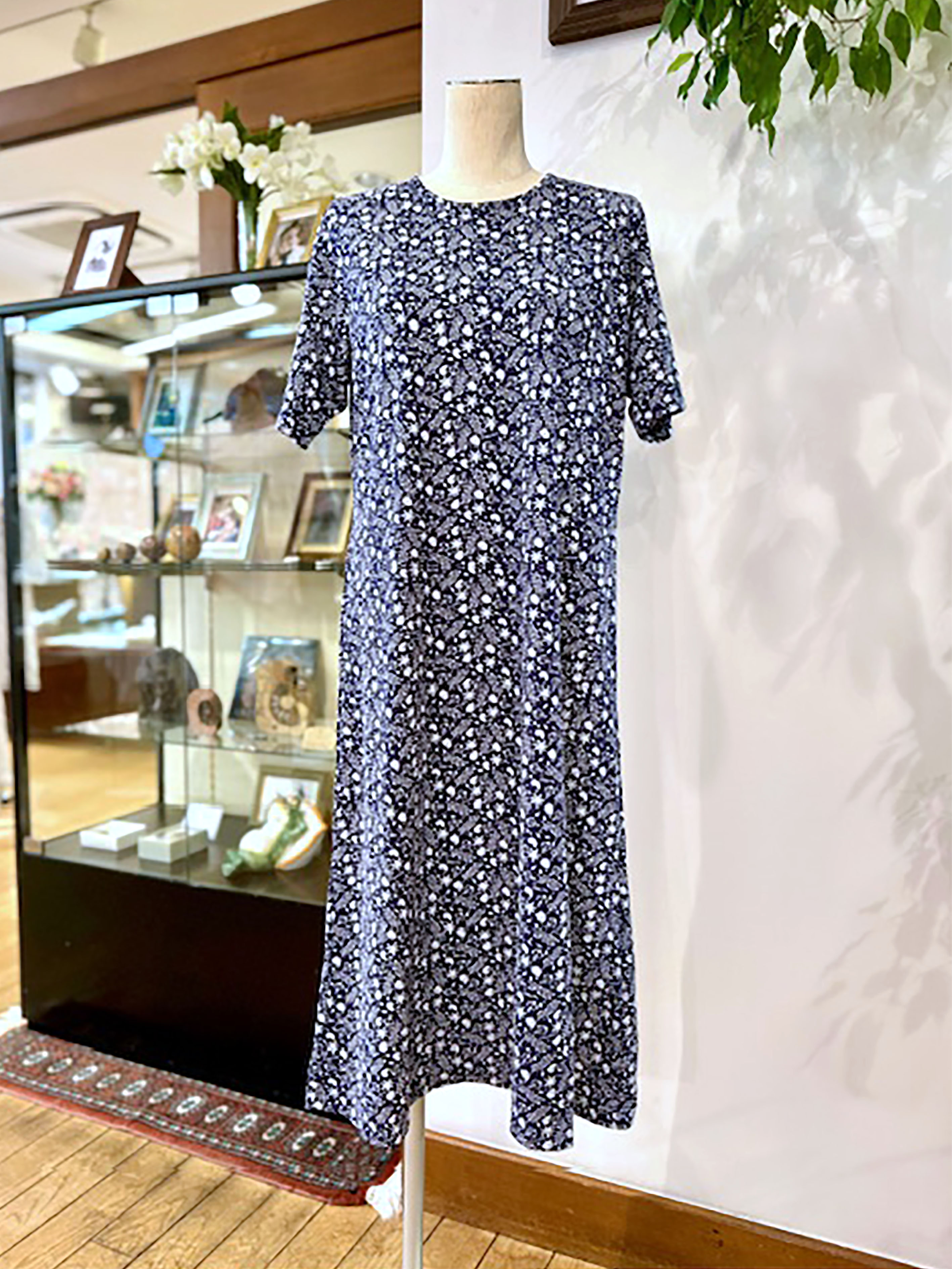 【Ladies】綿麻天竺マリン柄　ワンピース（半袖）