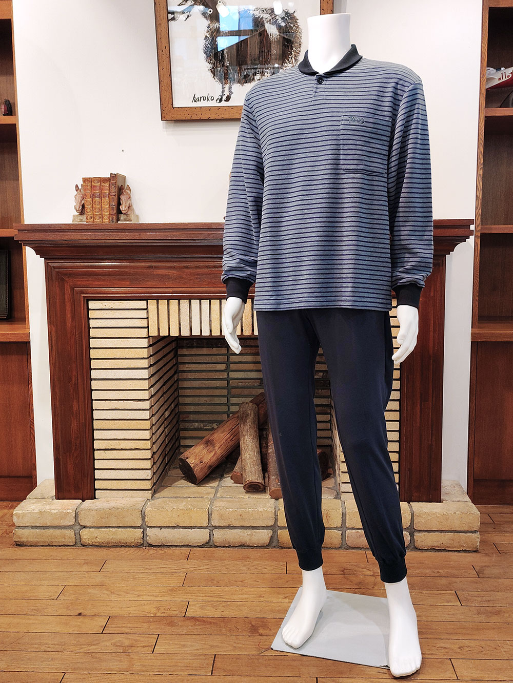 ダブルフェイスボーダー×スムース無地　肩あったか