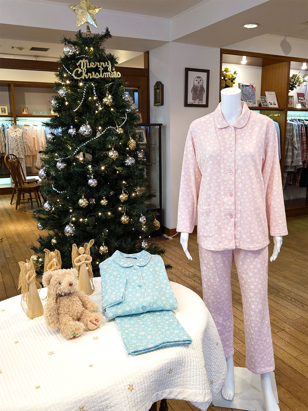 【Ladies】光るサンドイッチパイル裏起毛スノークリスタル柄