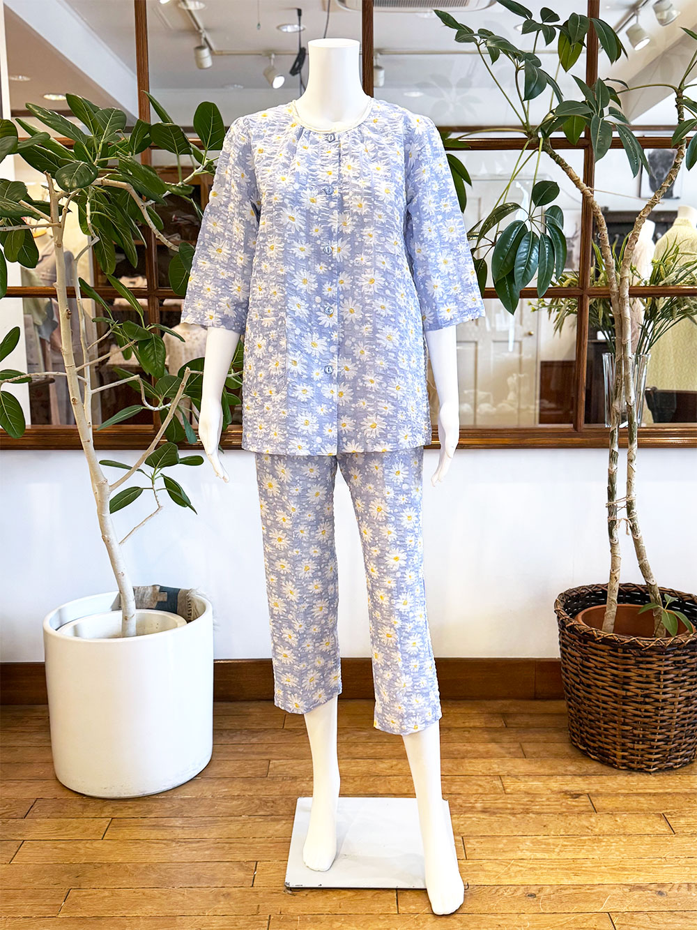 【Ladies】ローンリップル　マーガレット柄（七分袖、八分パンツ）