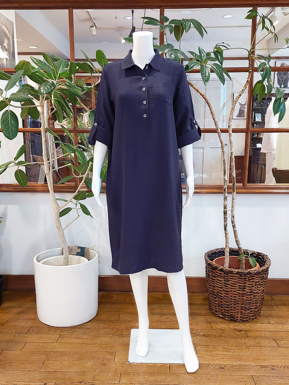 【Ladies】ワッフルガーゼ無地　ワンピース