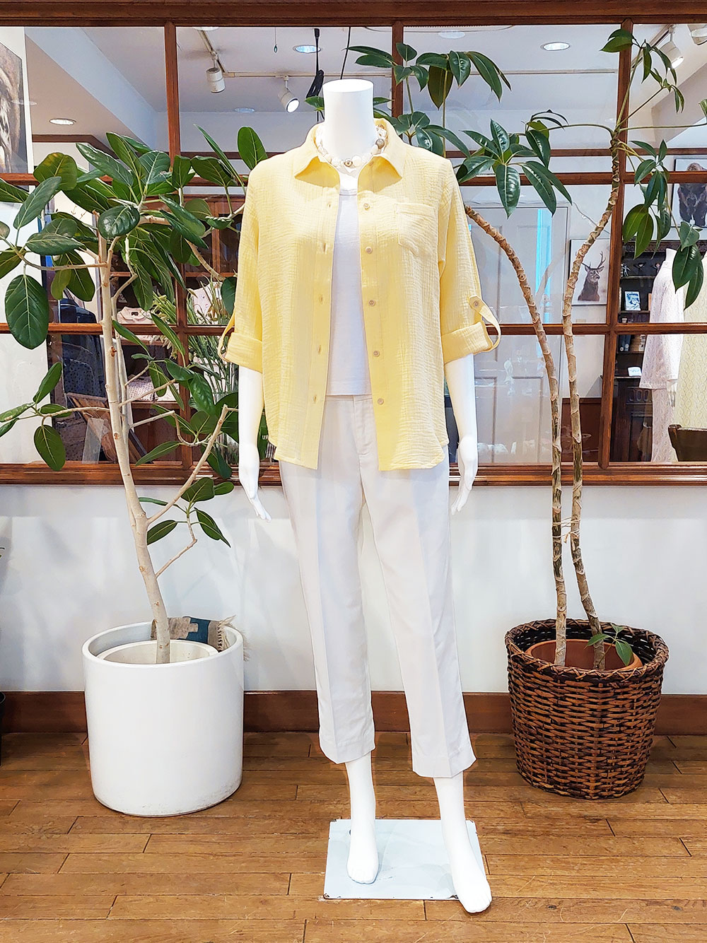 【Ladies】ワッフルガーゼ無地　トップス